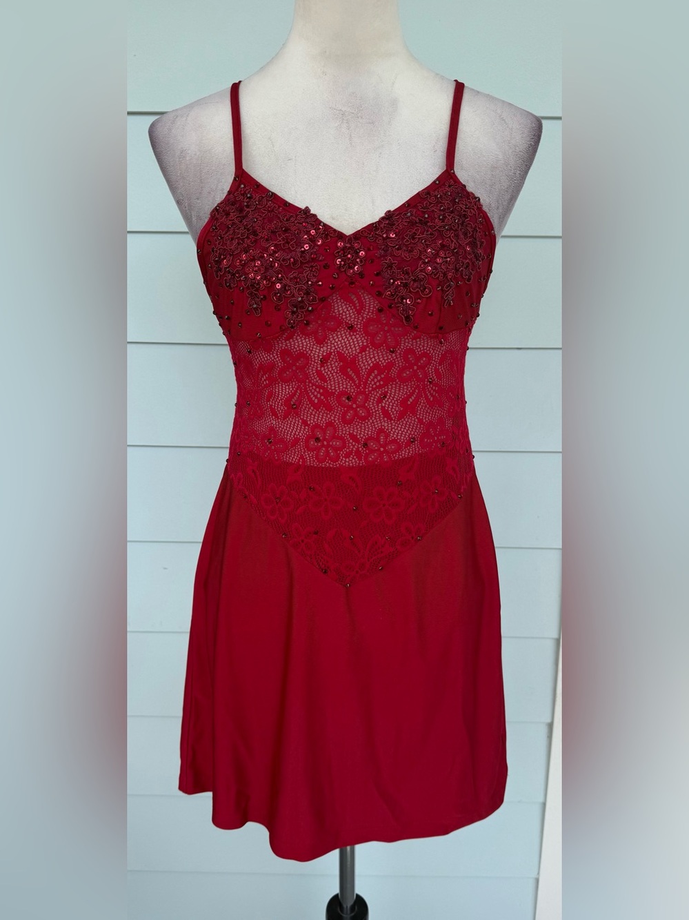 Dark Red Slip Dress Dance Costume